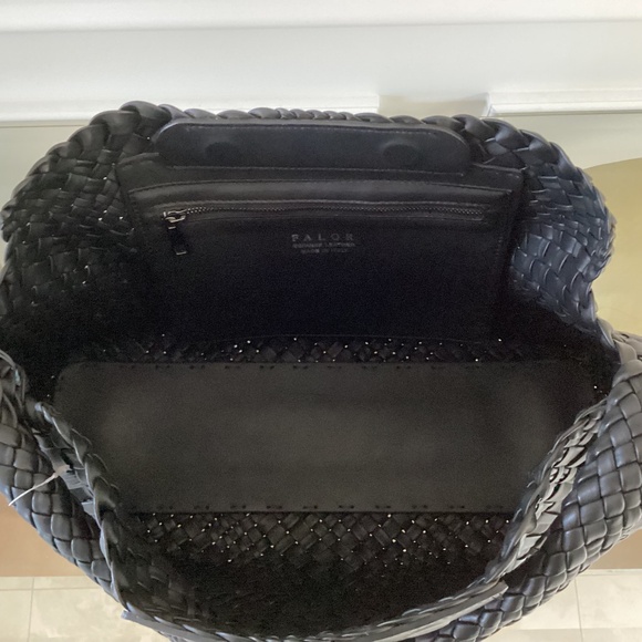 Falor Italy Handmade Black Woven Leather Large Shoulder Hobo Bag Magnetic Close - Picture 4 of 16